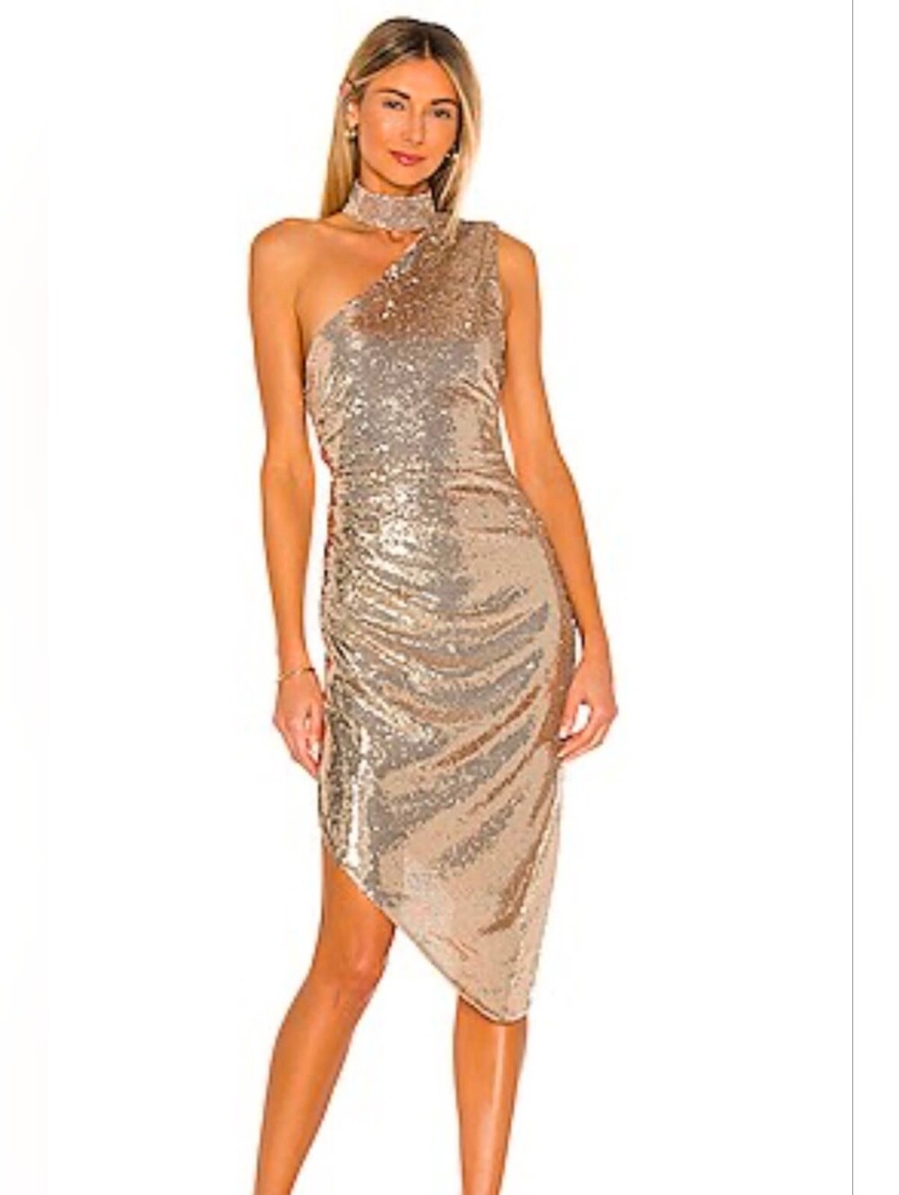 Ronny Kobo Sequin Gold Metallic Party Cocktail Dress